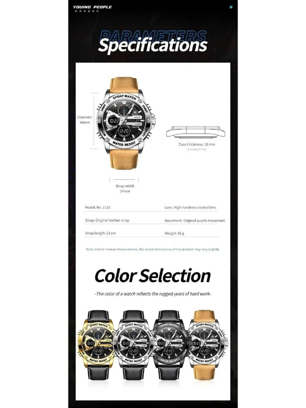 Men's Brown Silver Leather Chronograph Fashion Digital Waterproof Wrist Watch